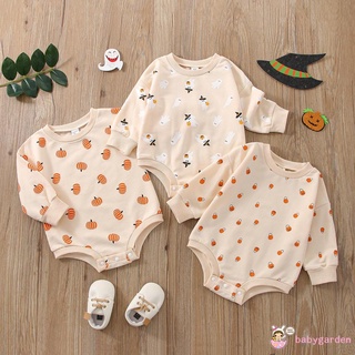 Babygarden-0-24 เดือน ชุดรอมเปอร์ แขนยาว พิมพ์ลายผี ฟักทอง ตะเกียง ฮาโลวีน สําหรับเด็ก Unisex