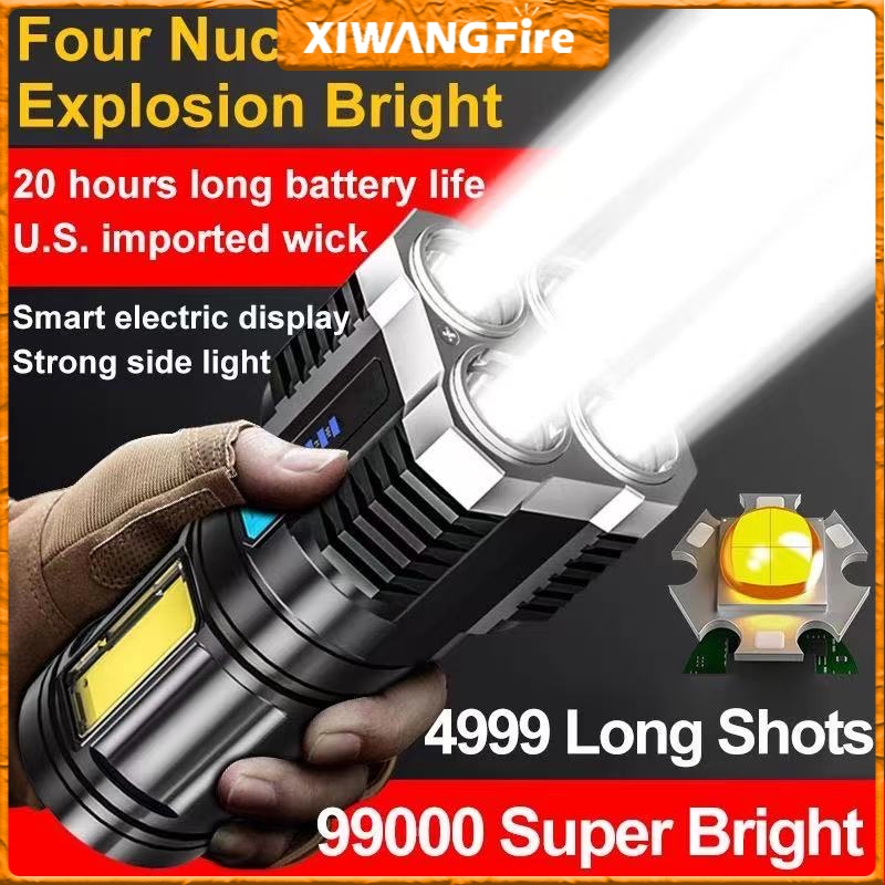 Xiwangfire ไฟฉายสปอตไลท์ Led P1000 4 แกน สว่างมาก ชาร์จได้ อเนกประสงค์ แบตเตอรี่ ระยะไกล