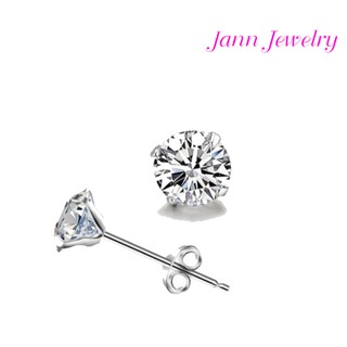 Jann Jewelry ต่างหูเพชร เงินแท้ 92.5 คริสตัลสวารอฟสกี้ ทรงกลม 5 mm