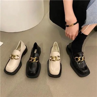 รองเท้าหนังหญิง 🥿loafer รองเท้าโลฟเฟอร์ ✨ฤดูร้อนปี 2021 ใหม่รองเท้าไม่มีส้นสไตล์อังกฤษผู้หญิงฝรั่งเศสรองเท้าเดียว