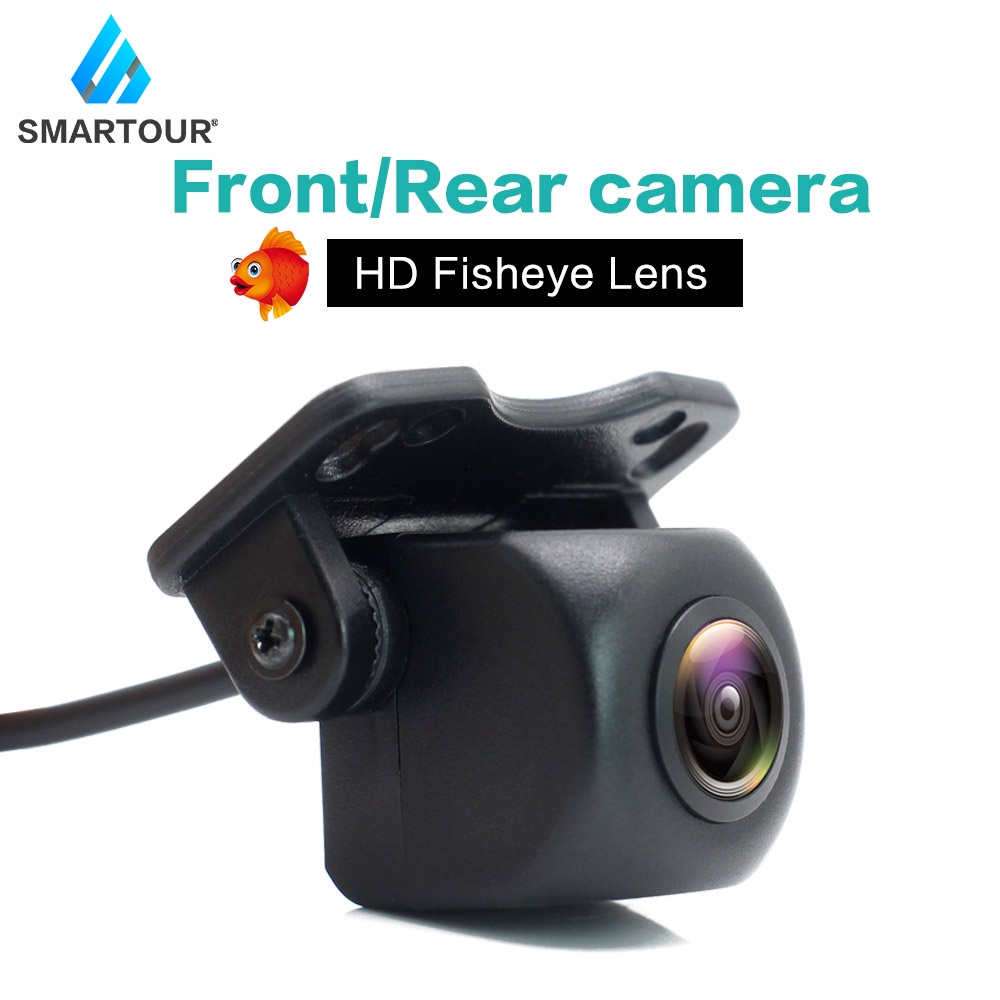 Smartour CCD รถกล้องมองหลังรถย้อนกลับเลนส์ Fisheye สีดํา HD Night Vision Universal ด้านหน้าพร้อมที่จอดรถสาย