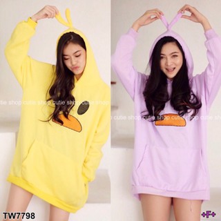 TwinsShopVip💗พร้อมส่ง TW7798 	เสื้อกันหนาวเป็ดน้อบ ทรงจั้มเปอร์ มีฮู้ดทรงแขนยาว