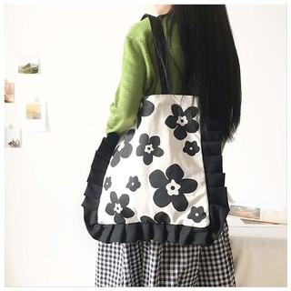 krapaorao กระเป๋าBlack Flower tote bagรหัส 053