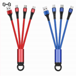 3 in 1 สายชาร์จไนล่อนถัก แบบพกพา สั้น USB หลายสายชาร์จ ชาร์จเร็ว สายชาร์จ Micro USB Type C เข้ากันได้กับสมาร์ทโฟนส่วนใหญ่