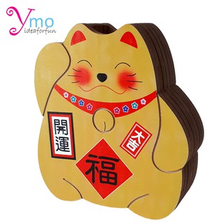 กระปุกออมสิน Money Box Wooden,Piggy Bank ลาย แมวกวักญี่ปุ่น นำโชค ลายสีทอง งาน Handmade ไม้ Ymo ของขวัญของแต่งบ้านโชคลาภ
