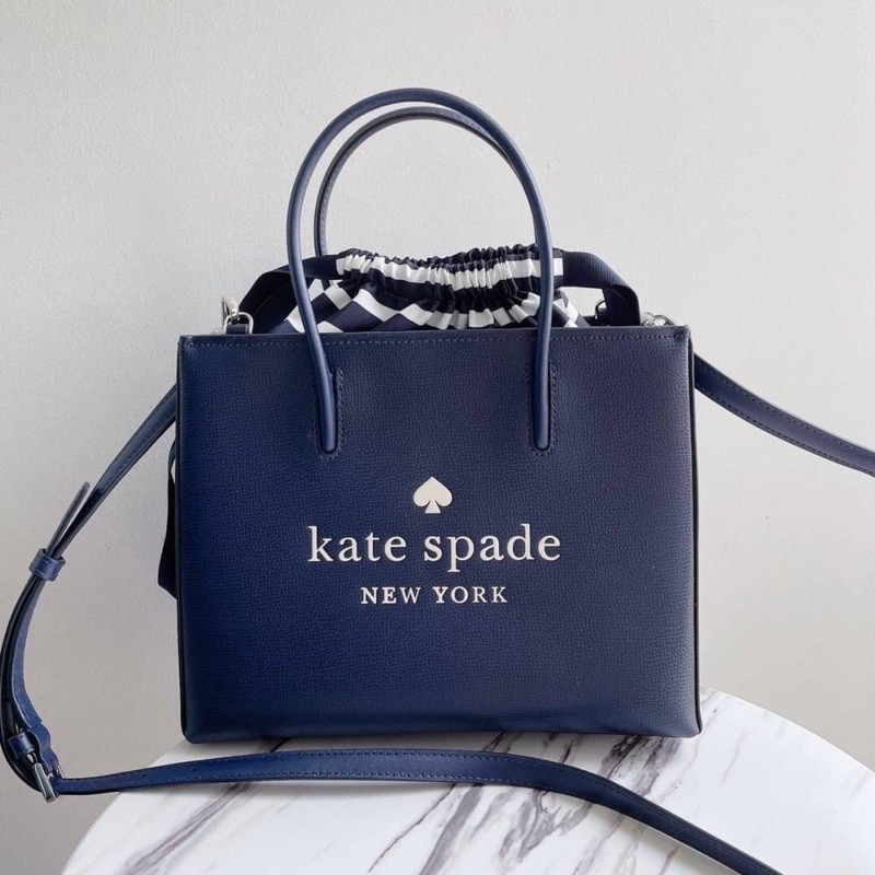 สีน้ำเงิน KATE SPADE TRISTA SHOPPER SATCHEL SHOULDER TOTE BAG WHITE LEATHER  SILVER WKR000385 | Shopee Thailand