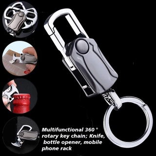 Keychain Mens Waist Hanging Keychain Anti-lost Lighter Bottle Opener knife fingertip spinner bottle opener Matches Multi-function Metal Keychain Bottle Corkscrew