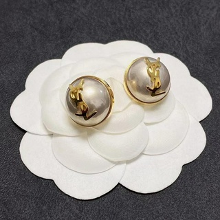 YSL Saint Laurent gray shell pearl earrings