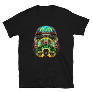 ผ้าฝ้ายคอกลมเสื้อยืดคอกลม พิมพ์ลายกราฟฟิค Mexican Dia De Los Muertos Sugar Skull Luchador Storm Trooper สําหรับผู้ชายfro