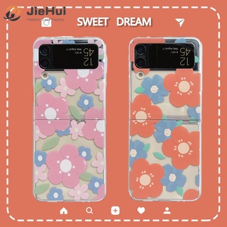 Jiehui เคสโทรศัพท์มือถือ ลายดอกไม้สีชมพู ส้ม แฟชั่น สําหรับ Samsung Z Flip4 Z Flip3 Z Flip2 Z Flip1