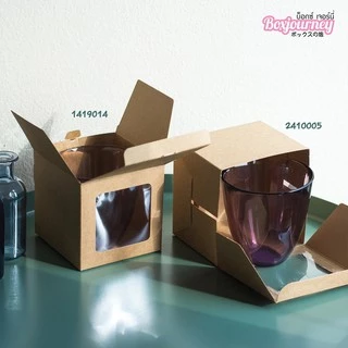 Boxjourney กล่องใส่แก้วและขนม 10 x 10 x 8.5 ซม. – สีขาว / คราฟท์ (50 ใบ/แพ็ค) พิมพ์ลาย (25 ใบ/แพ็ค)