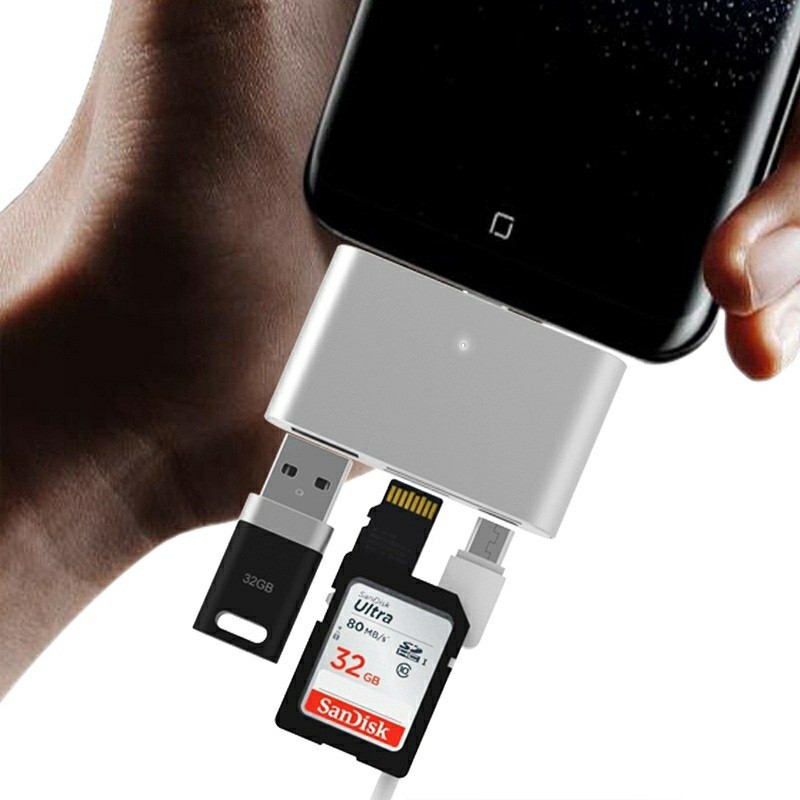 Type-C OTG Card Reader + HUB All in one ตัวอ่านการ์ด (สินค้ามีพร้อมส่ง)