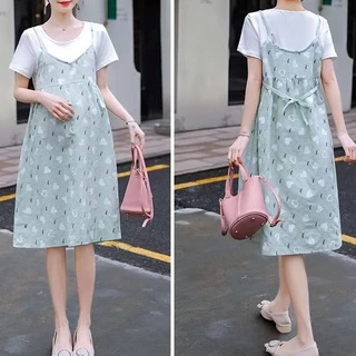 ชุดกระโปรงคุณแม่ตั้งครรภ์สีสันสดใส ใส่ได้ทุกโอกาส ชุดคลุมท้อง ชุดคุณแม่ตั้งครรภ์แขนสั้น ผ้าเบา ใส่บาย ชุดคนท้อง