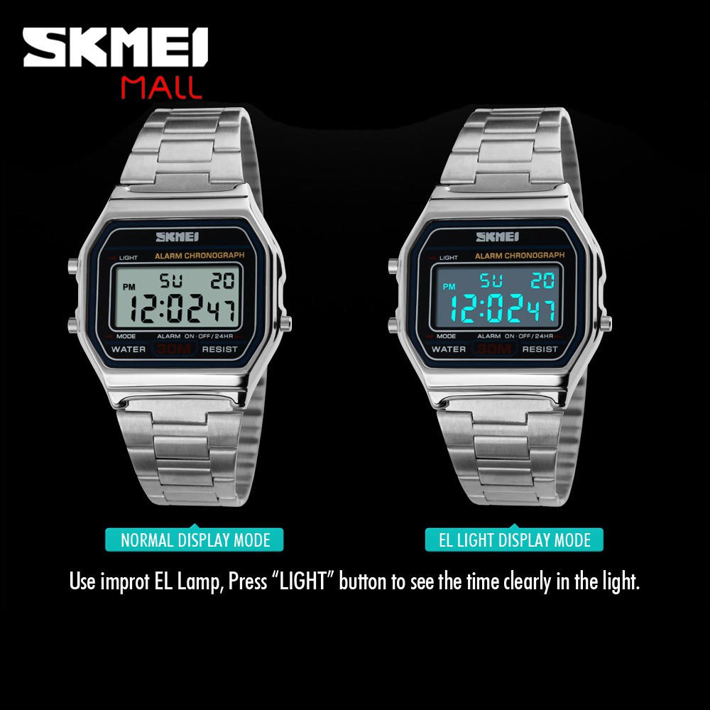 Skmei 1123 นาฬิกาข้อมือดิจิทัล สายโลหะ สไตล์คลาสสิก แฟชั่นสําหรับผู้ชาย ผู้หญิง