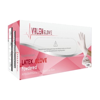 ถุงมือลาเทกซ์ สีขาว ชนิดมีแป้ง Powdered Latex Gloves แบรนด์วาเลนโกลฟ [ValenGlove]