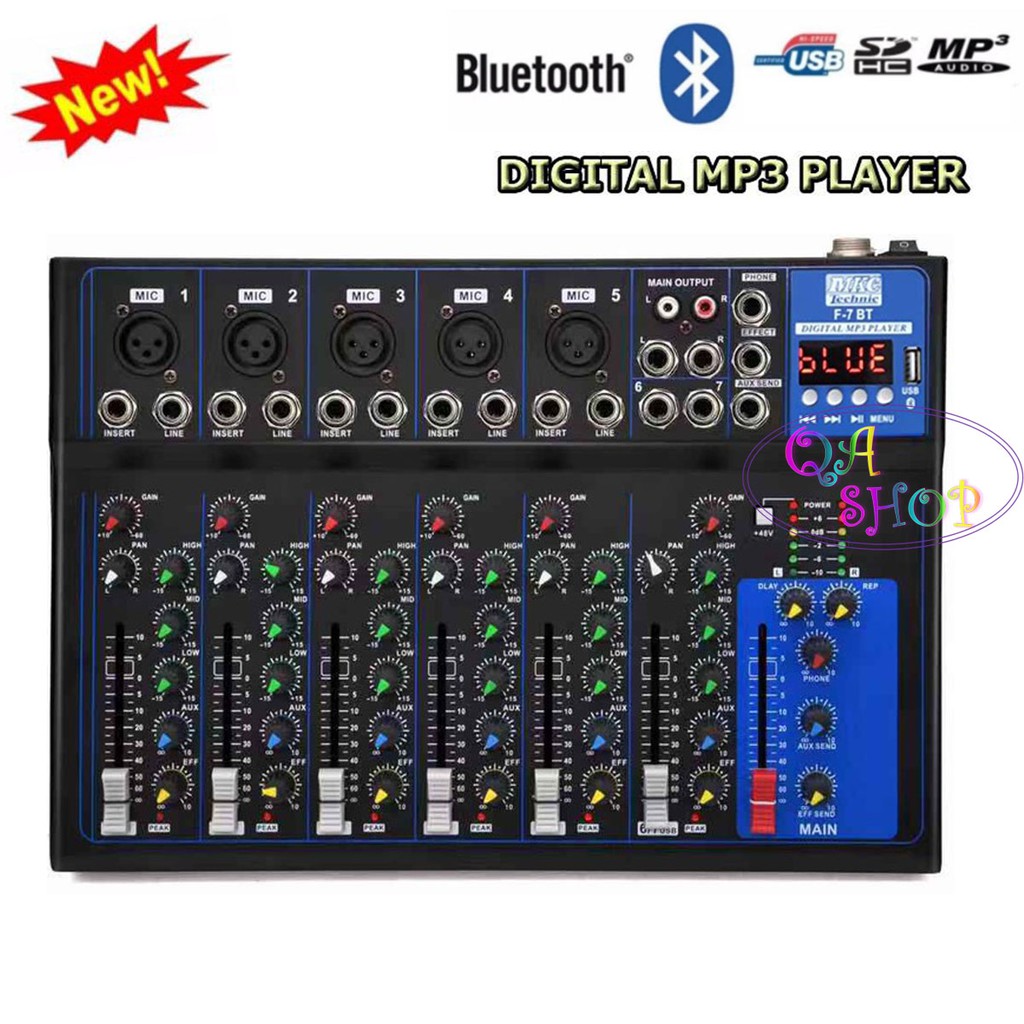 มิกเซอร์ รุ่น MKC F-7BT มิกซ์เซอร์ 7 แชลแนล DJ สตูดิโอ KARAOKE Live สด Gaming ควบคุมซาวด์ Sound Mixe