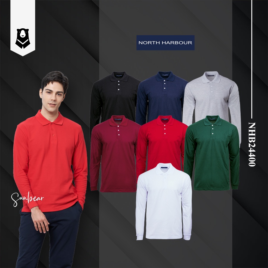 North Harbour NHB24400 แขนยาว Soft-touch Polo Tee Unisex ธรรมดาผู้ใหญ่ผ้าฝ้ายคอปก Tshirt