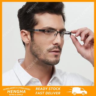 【HENGHA】【พร้อมสต็อก】คลาสสิกผู้ชายครึ่งกรอบแว่นตาป้องกันแว่นตาสีฟ้าผู้หญิง / ผู้ชาย