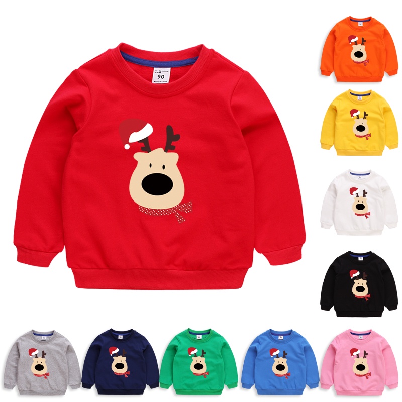 **Christmas** เสื้อกันหนาวแขนยาวเนื้อผ้าฝ้ายลายกวางคริสต์มาสมี 8 สีสําหรับเด็ก