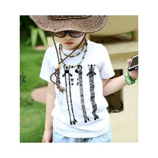 พร้อมส่ง#เสื้อยืดเด็กคอกลมแขนสั้นสีขาวลายม้าลาย