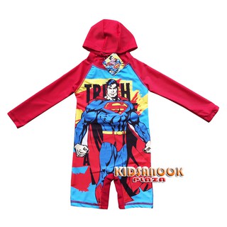 SUP15 ชุดว่ายน้ำ Superman บอดี้สูทแขนยาว(ซิปหลัง)+หมวก (Import) ผ้าเนื้อดี ยืดหยุ่นได้ตามตัว