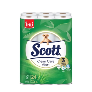 Free Shipping SCOTT® CLEAN CARE กระดาษชำระ สก๊อตต์® คลีนแคร์ อโลเวรา ขนาด 24 ม้วน กระดาษทิชชู่ บริการเก็บเงินปลายทาง