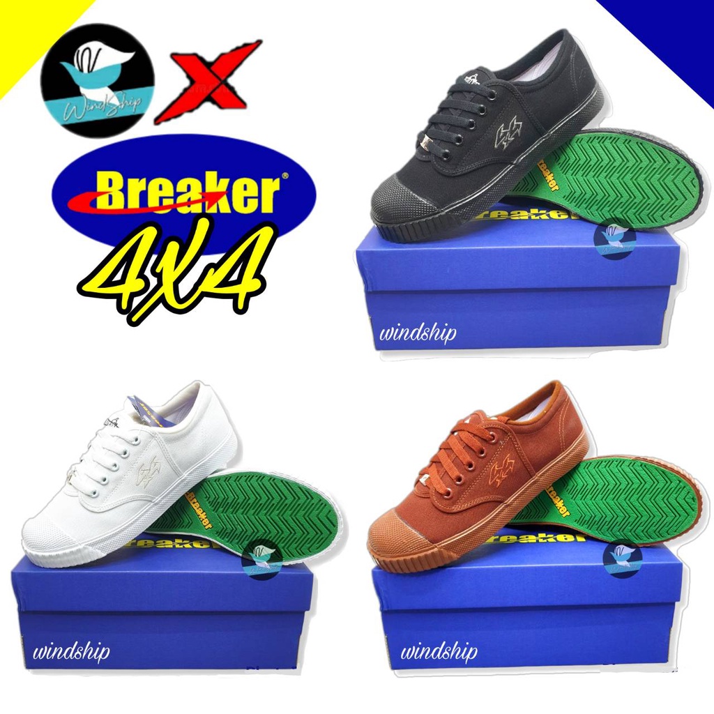 Breaker รองเท้าผ้าใบ เบรคเกอร์ 4x4 พื้นเขียว รองเท้านักเรียน รองเท้าผ้าใบเบรกเกอ