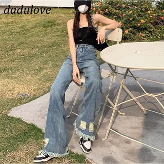 DaDulove💕 New Korean Version Niche Ripped Jeans Street High Waist Loose Wide Leg Pants Fashion Womens Clothing