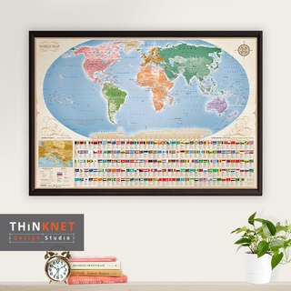 กรอบแผนที่โลกและธงชาติ ฉบับ 2 ภาษา World Map with Country Flags