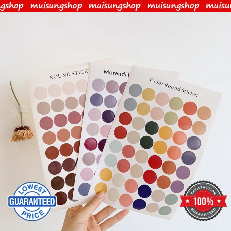 สติ๊กเกอร์วงกลม  มากกว่า 10 แบบ Round sticker สี earthtone โทนม่วง สติ๊กเกอร์สี พร้อมส่งในไทย ไม่รอนาน BY MUISUNGSHOP
