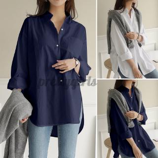 PRETTY Women Long Sleeve Loose Split Hem Casual Blouse PRETTY