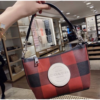 🎀 (สด-ผ่อน) กระเป๋าสะพาย แดงลายสก็ต COACH C1551 DEMPSEY SHOULDER BAG WITH BUFFALO PLAID PRINT AND COACH PATCH