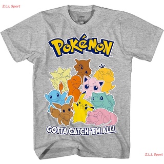 ผ้าฝ้ายคอกลมโปเกมอน พิคาชู เสื้อยืดพิมพ์ลายการ์ตูน Pokemon Mens Pikachu Game Shirt - Gotta Catch Em All - Official T-Shi