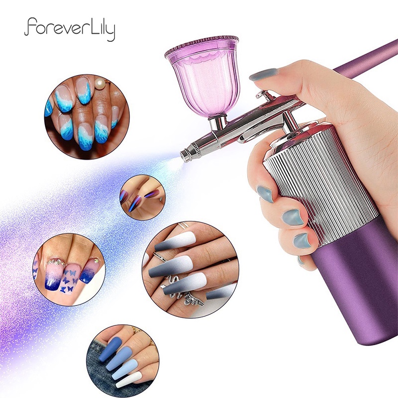 Foreverlily ชุดแอร์บรัชไร้สาย อเนกประสงค์ ปั๊มสเปรย์เจนเพน แอร์คอมเพรสเซอร์ แบบพกพา ชุดแปรงพ่นสี ศิลปะ Air Spray gun