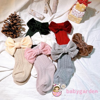 Babygarden-0-5 ปี ถุงเท้าผ้าฝ้ายถัก ผูกโบว์ กันลื่น ให้ความอบอุ่น สําหรับเด็กผู้หญิง