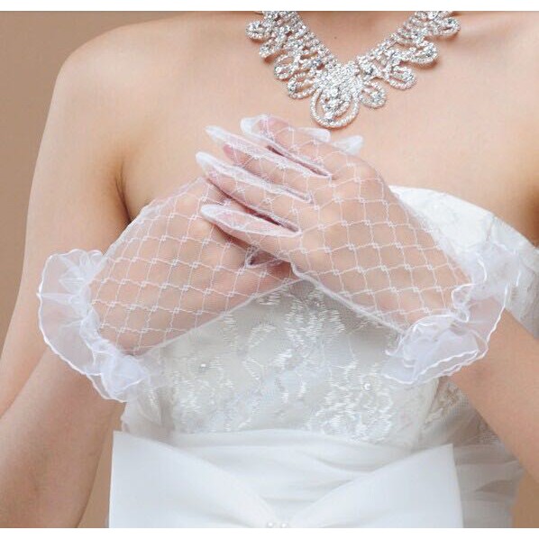 พร้อมส่ง!! ถุงมือลูกไม้สีขาวดำ ไซส์เด็กและผู้ใหญ่ ขายแพคละ1คู่-25CM