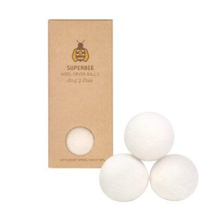 SuperBee ลูกบอลขนแกะสำหรับอบผ้า ลดรอยยับ และลดเวลาอบผ้าลง 30% จำนวน 3 ลูก Wool Dryer Balls - Pack of 3