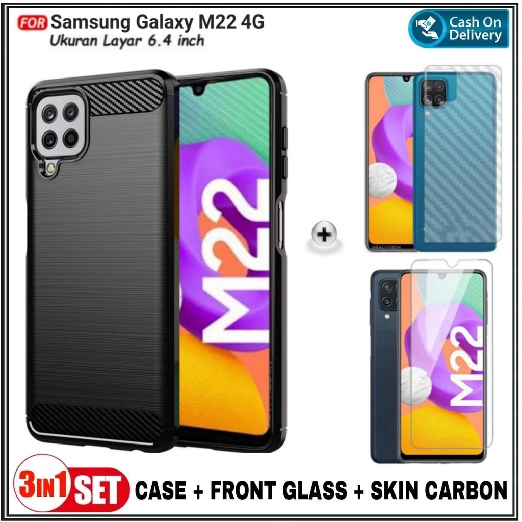 Mondi Store SoftCase Samsung M22 4G / F22 4G ฟรีกระจกนิรภัยและ Garskin Carbon