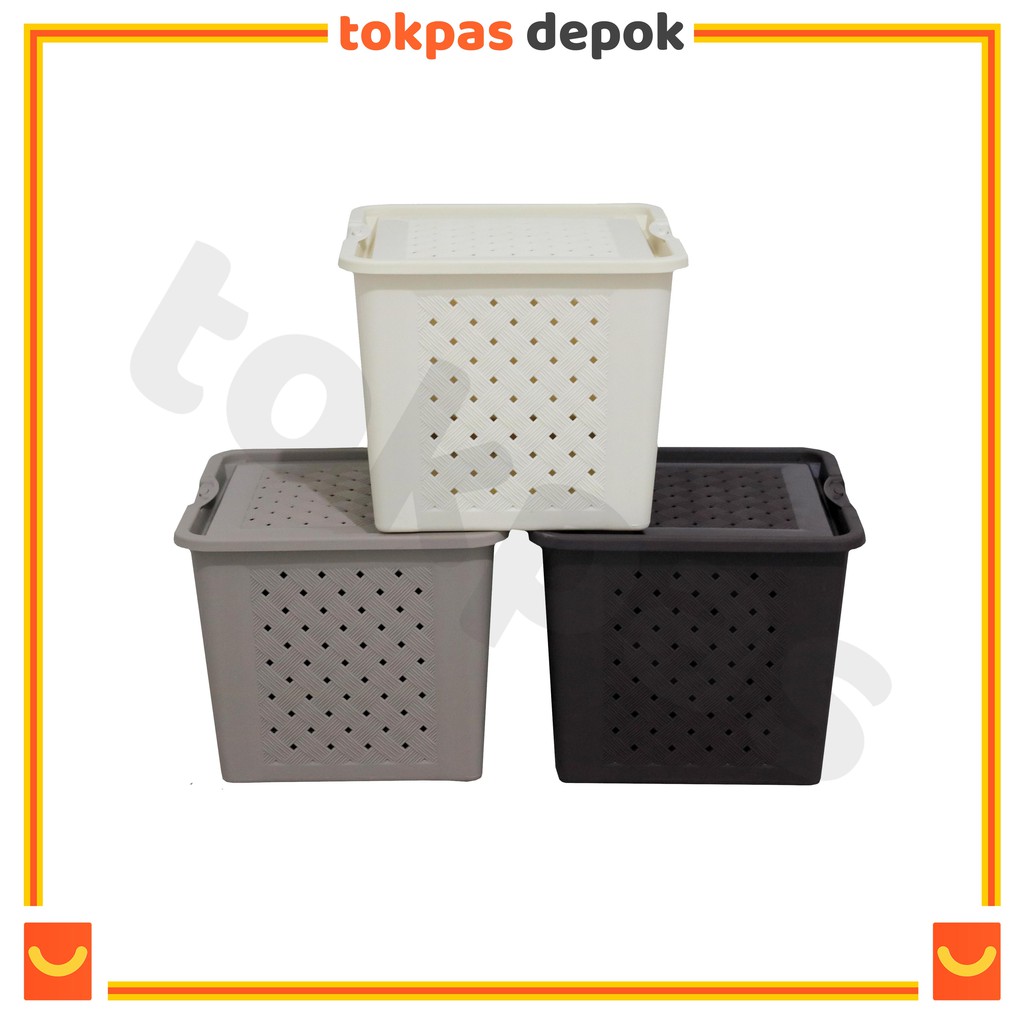 Carlotta ตะกร้าสี่เหลี่ยม Size L + ฮาวาย 6502 ฝาตะกร้าพลาสติกอเนกประสงค์ HW-024