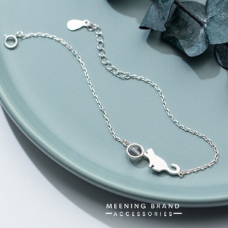 MeeningBrand ❥ สร้อยข้อมือเงิน CAT WITH MOON BALL [01-0051]