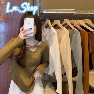 L.A Shop  เสื้อไหมพรมแขนยาว คอวี ดีเทลลายคาดหน้าอกเก๋ไม่ซ้ำใคร "59801"