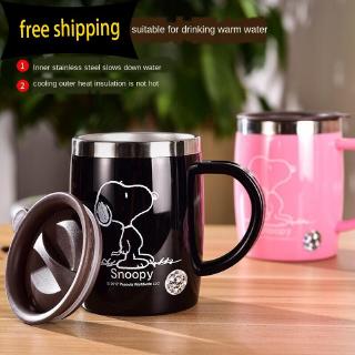 Snoopy ถ้วย 304 สแตนเลสถ้วยชาแก้วที่มีฝาปิดสร้างสรรค์ดื่มกาแฟสำนักงานถ้วยบ้าน