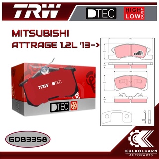 ผ้าเบรคหน้า TRW สำหรับ MITSUBISHI ATTRAGE 1.2L 13-&gt; (GDB3358)