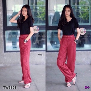 (3893) Set 2 ชิ้น เสื้อแขนสั้นสีดำ กางเกงขายาวลายทาง