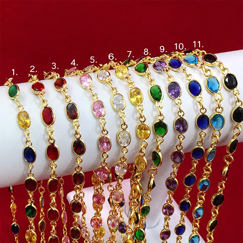 สร้อยคอทองพลอยเม็ดแตง ความยาว 24 นิ้ว สีนพเก้า ไพลิน ทับทิม โกเมน มกรกต ม่วง สร้อยคอพลอย ทองไมครอน ทองชุบ พร้อมส่ง