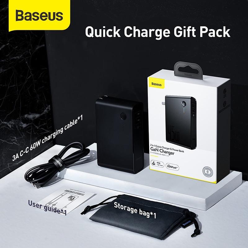 Baseus พาวเวอร์แบงค์+หัวชาร์จ 2in1 45W GaN chargers 10000mAh Typec+USB Powerbank หัวชาร์จ Gallium Nitride