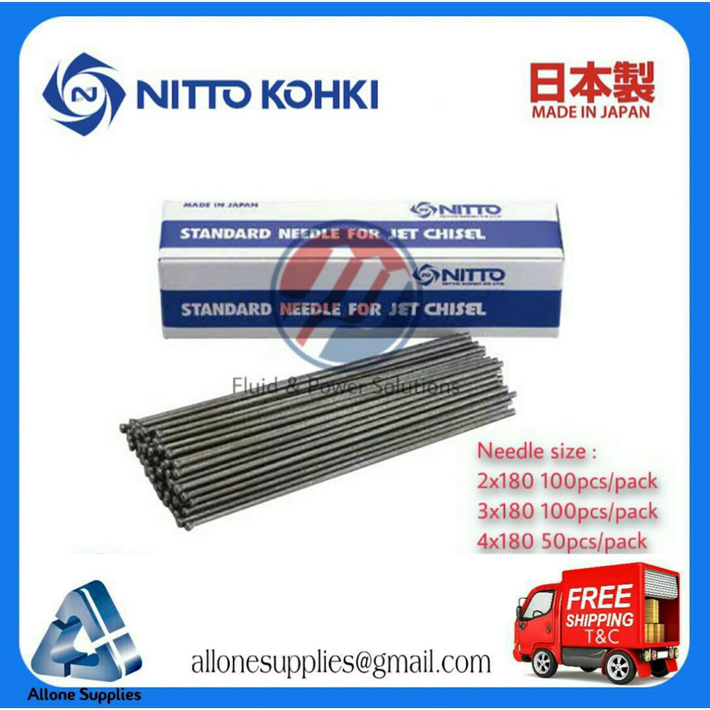 "Nitto Kohki" เส้นผ่านศูนย์กลางเข็ม 2,3 และ 4 มม. x 180 มม. ความยาว , " Needle Scaler อันทรงพลัง