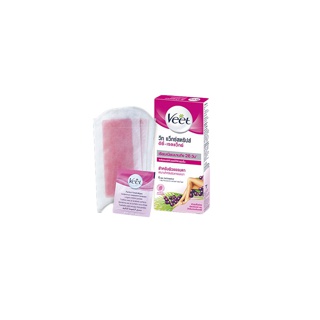 Veet Waxstrips แว็กซ์สตริปส์ - Shea Butter and Berry 1 กล่อง จำนวน 6 แผ่น พร้อมแผ่นเช็ดทำความสะอาด 1 แผ่น