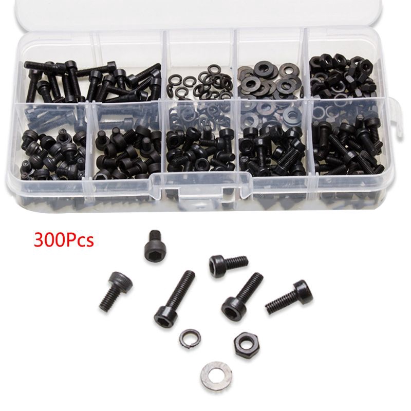 Wowの 300pcsbox Black M3 Allen Bolts Hex Socket Round Cap Head Screws And Nuts Kit Woowoozth 