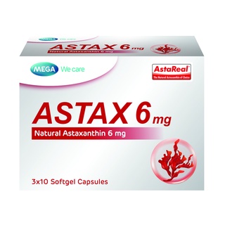 Mega We Care Astax 6 mg เมก้า วีแคร์ แอสแท็กซ์ ต้านอนุมุลอิสระ ลดริ้วรอย ขนาด 30 แคปซูล 20564